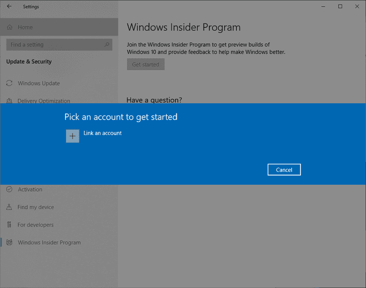 Windows Insider Setup -- Link Account